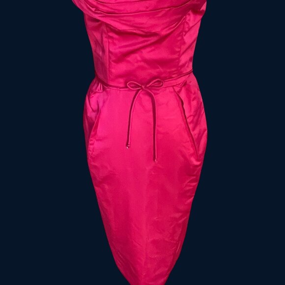 Vtg 50s Ceil Chapman Stunning Red Pink Satin Fitted Sheath Retro Cocktail Dress - Picture 4 of 13